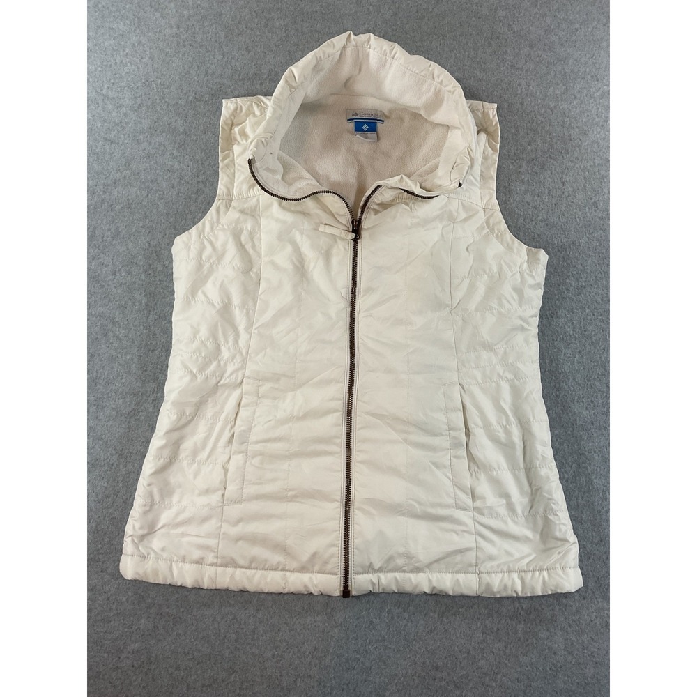 Columbia Womens Cream Quilted Puffer Vest Fleece Full Zip Small RN69724 #690